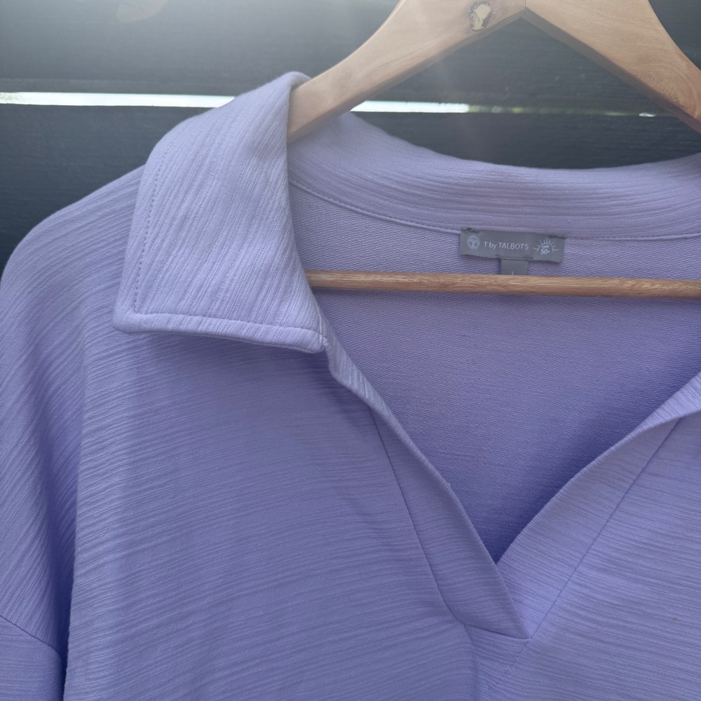 T by Talbots Womens Large Active Top Lavender Purple UPF 50 Collared Pullover - Picture 5 of 12